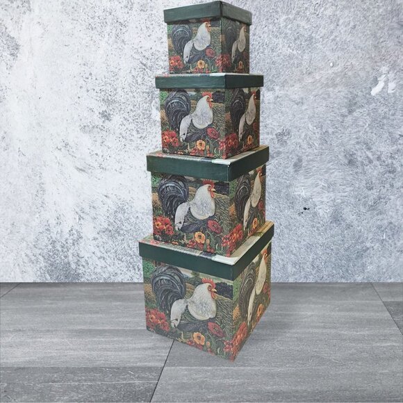 Set Of 4 Vintage Decorative Rooster Nesting Boxes By Alan Crackwell For Popprint - Picture 1 of 16